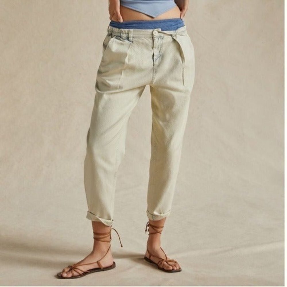 ANTHROPOLOGIE Light Acid Wash High Rise Denim Beach Pants Size XL NEW $130